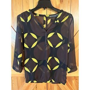 Outback Red Sheer Geometric Pattern 3/4 Sleeve Blouse Sz XS (3977)